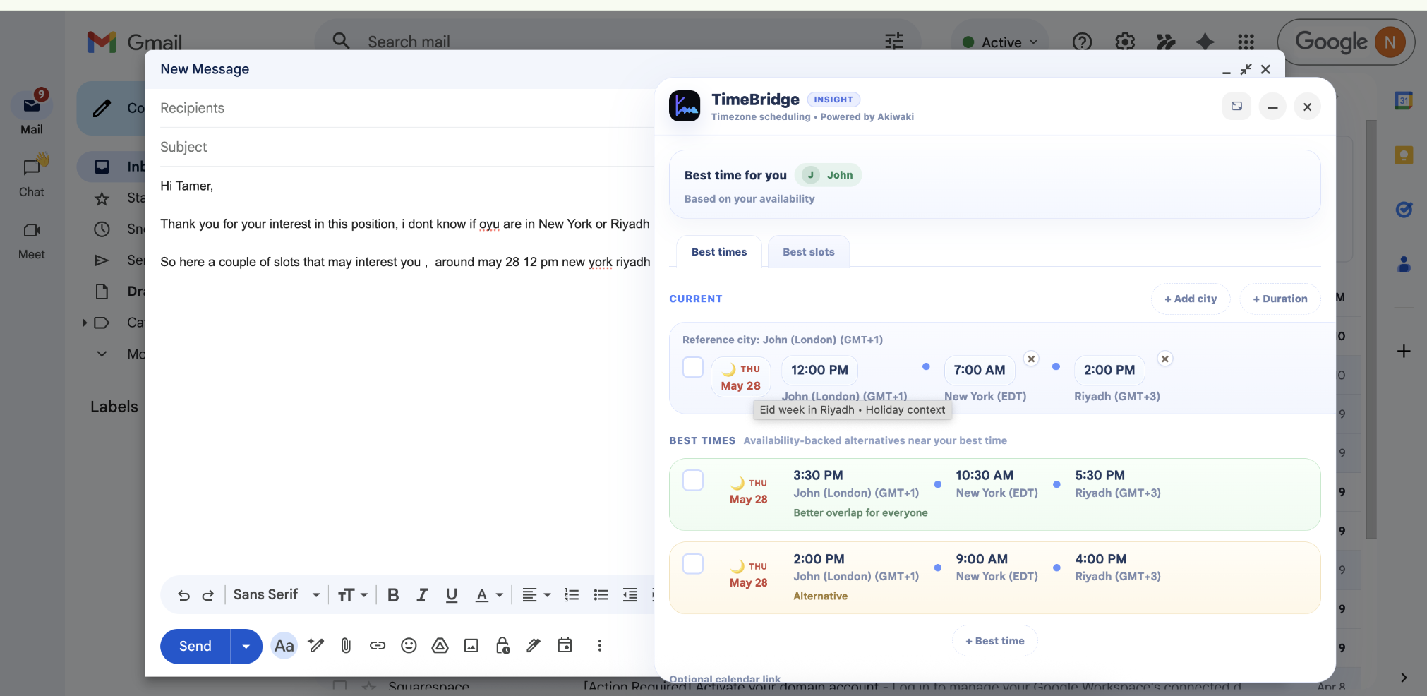 Compact Insight popup showing the user's city first with other cities beside it