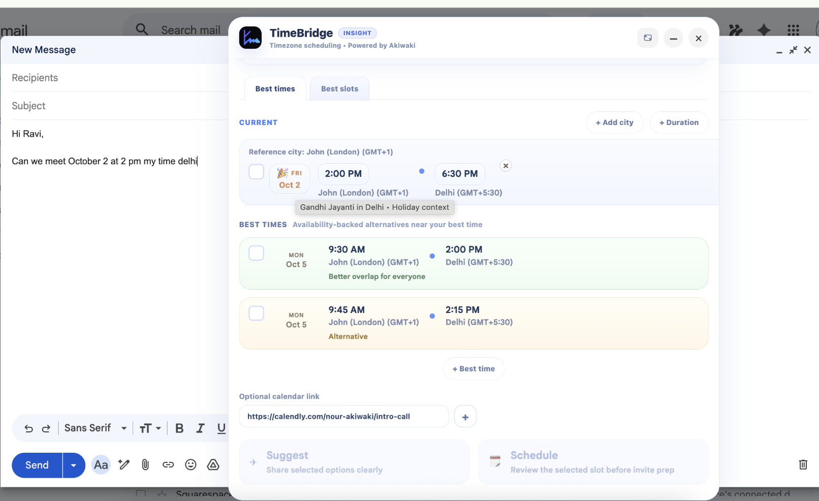 Expanded Insight popup showing current slot, best times, and best slots